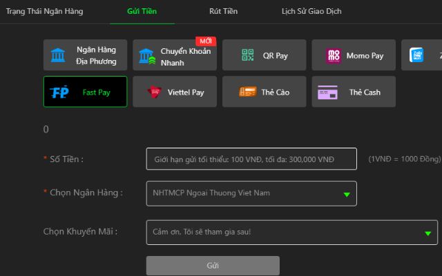 Cách nạp tiền qua FAST PAY