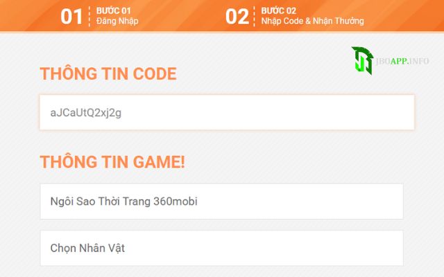 Điền chính xác mã code vào mục Thông tin code