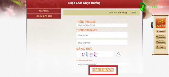 Điền thông tin và nhận thưởng