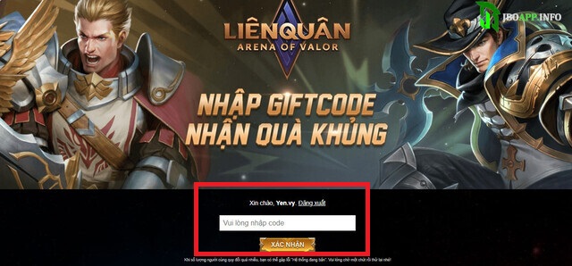 Nhập giftcode rồi nhấn Xác Nhận để hoàn thành