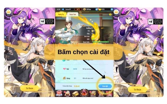 Bấm chọn cài đặt 