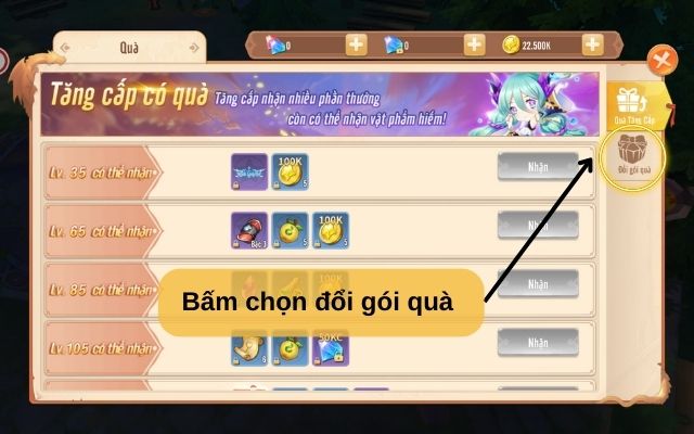 Bấm chọn đổi gói quà 