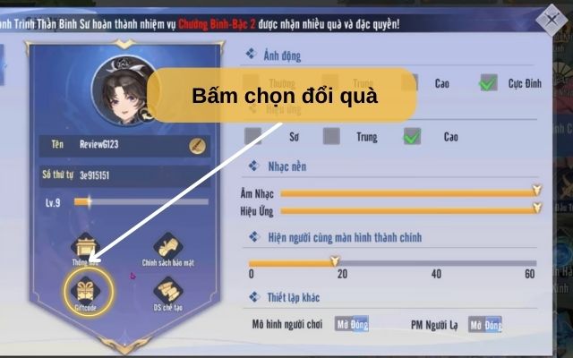 Bấm chọn mục đổi quà