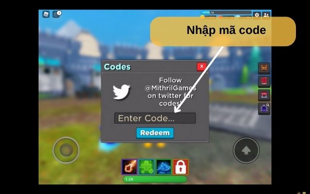 Tiến hành nhập mã code 