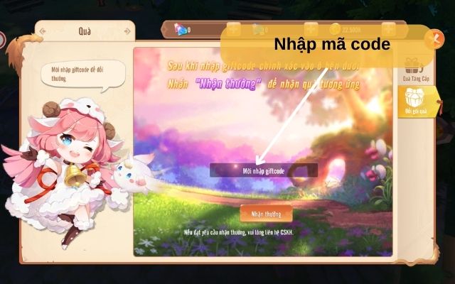 Tiến hành nhập mã code