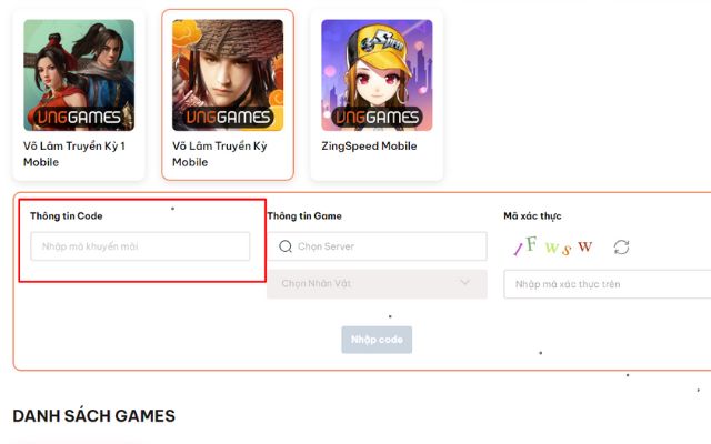 Mọi người nhập chính xác Code Võ Lâm Truyền Kỳ Mobile vào đây