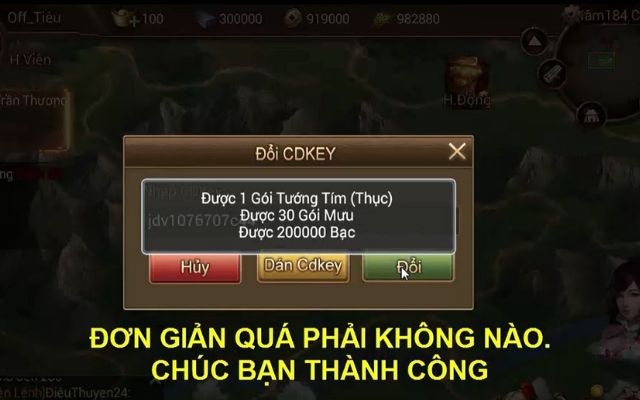 Nhập chính xác Code Giang Sơn Của Trẫm và nhấn "Đổi"