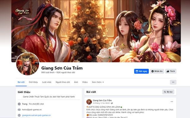 Theo dõi Fanpage chính thức của Giang Sơn Của Trẫm để cập nhật code mới nhất